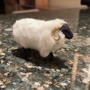 Vintage handmade decorative ram with wool coat